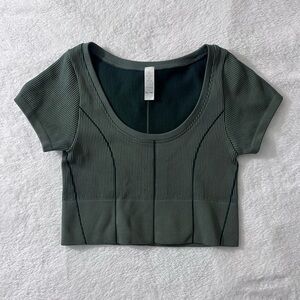 Stylish Ribbed Dark Green Crop Top